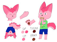 Morgan by Oxodraw - cub, male, fennec, character sheet, cookie, pink fur