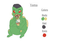 Yama Reference Sheet by KendraEevee - son, male, teen, reference sheet, demon, donut, red eyes, ice cream, humanoid, character reference, fan character, green skin, male/solo, junk food, jackie chan adventures, fan child, mountain demon
