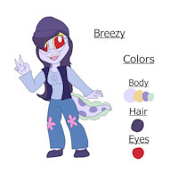 Breezy Reference Sheet by KendraEevee - female, hybrid, teen, glasses, reference sheet, teenager, character sheet, daughter, frog, amphibian, hippie, red eyes, demoness, minor, dark hair, fan character, purple skin, female/solo, jackie chan adventures, wind demon, young girl, fan child