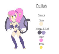 Delilah Reference Sheet by KendraEevee - mother, female, reference sheet, tail, mom, wings, milf, pink hair, big breasts, yellow eyes, demoness, succubus, humanoid, character reference, fan character, eyeshadow, female/solo, jackie chan adventures, humanlike, mature female