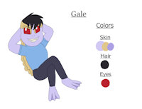 Gale Reference Sheet by KendraEevee - son, male, hybrid, reference sheet, demon, frog, amphibian, red eyes, dark hair, fan character, male/solo, purple skin, jackie chan adventures, wind demon, fan child