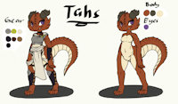 Tahs the Kobold by Ayer - female, character sheet, clean, reptile, armor, clothing, dungeons and dragons, kobold, d&d, dragonkin