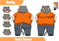 Rocky the Cat (character sheet) by kusosensei - cat, male, chub, fat, chubby, character sheet, character ref, kusosensei