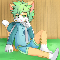 Sit on the grass by Choki1003 - kemono, cute, cub, cat, shota, male, bulge, grass, suit, kemoshota, original character, mori, kawai, choki