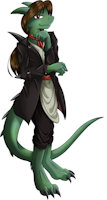 Tyrian Felcoran by FuneralDirge - male, tail, claws, raptor, suit, painter, scales, illusionist, elysian, legends of arima