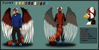 Ref sheet for Flury by duskrunner - red, red panda, male, gryphon, panda, sheet, ref, reference, griffin, griffion