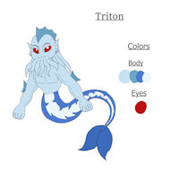 Triton Reference Sheet by KendraEevee - son, male, reference sheet, demon, aquatic, fin, red eyes, fan character, male/solo, blue scales, jackie chan adventures, water demon, fan child, muscular male, pectorals, tail fin