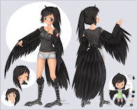 Yuko by PlumVaguelette - female, reference sheet, crow, harpy