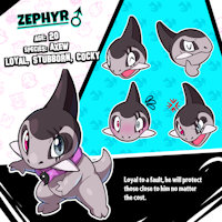 Zephyr by Silgon - cute, male, heterochromia, pokemon, character sheet, blush, scar, happy, angry, yang, zephyr, shiny pokemon, axew, smug face