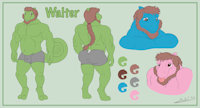 Walter Reference by Ziude - cute, male, belly, muscle, bulge, blush, sad, sheet, reference, chameleon, paunch, walter