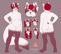 Miyumi ref sheet by Kirke - female, character sheet, maine coon, oc, fursona, oni, original character, mainecoon