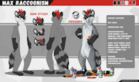 Raccoonism Character Reference Sheet by raccoonism - red, raccoon, male, piercings, mohawk, graffiti, refsheet, cans, streetart, molotow, spayer