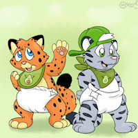 Ryan and Ricky Bengal by BengalKat - babyfur, cub, male, hybrid, tiger, nivlek, snowleopard, diapers, young, standing, kelvin, bengal tiger, avocado, snowleopardkitty, backwards cap, bengalkat