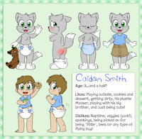 Caiden/Kyle Reference Sheet by tugscarebear - red, babyfur, diaper, cute, butt, wolf, male, plushie, child, human, toddler, spanking, reference, moose, kyle, training pants, pull ups, spanked, goodnites, time out, bare bottom, caiden, mooser