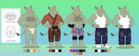 Hala Ngata by MidnightMuser - male, reference sheet, muscular, anthro, clothes, furry, barefoot, rhino