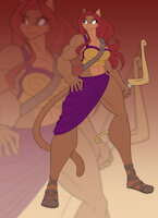 Alicia's Ancestors: Demetria the Huntress by Rutgerman95 - cat, feline, female, buff, muscular, greek, bow, pose, tall, fursona, reference, arrow, strong, huntress, historic, amazonian, athens