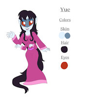 Yue Reference Sheet by KendraEevee - mother, female, long hair, reference sheet, character sheet, wife, red eyes, four arms, multiple arms, demoness, dark hair, humanoid, fan character, blue skin, female/solo, jackie chan adventures, pale skin, moon demon