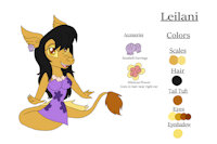 Leilani Reference Sheet by KendraEevee - female, reference sheet, dragoness, earrings, scalie, black hair, eastern dragon, fan character, amber eyes, female/solo, yellow sclera, xiaolin showdown, brown scales