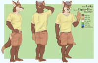 Lucky CoyOtter Ref Sheet by Gebji - male, hat, reference sheet, tail, otter, coyote, dapper