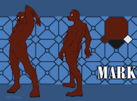 Mark the Bear by PrismaNoodle - male, bear, anthro, smile, solo, text, standing, mammal, model sheet, looking at viewer, simple background, biped, solo male, front view, rear view, 2020, ursid, digital media (artwork)