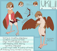 Ukilii ref sheet (clean) by Afterglow - bird, anthro, ref sheet, dungeons and dragons, bard, sparrow, dnd, aarakocra, ukilii