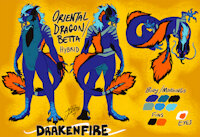 Drakenfire ref sheet. by ShermanPuffShark - dragon, male, hybrid, orange, blue, oriental dragon, betta dragon