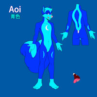 Aoi by AcidSkunkWolf - wolf, male, hybrid, canine, skunk, character sheet, anthro, ref sheet, anthropomorphic, base, skunkwolf