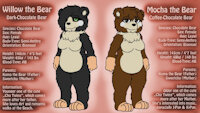 The Choco-Beary twins~ by Chocochu - twins, female, hybrid, bear, reference sheet, mouse, chocolate, f/f, willow, raichu, sisters, female/female, mocha, dark chocolate, bearchu