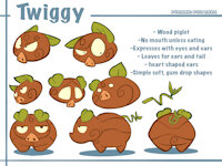 Twiggy Ref Sheet by PyramidPug - reference sheet, character sheet, fantasy, emote, twiggy, wood piglet