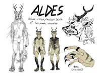 Aldes reference sheet by Aldes555 - male, mix, hybrid, reference sheet, hyena, deer, fursona, ref sheet, brown hyena, mixed breed, marsh deer