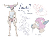 Powell reference sheet by Aldes555 - cute, blue, pink, deer, cervine, fangs, pastel, velvet, antlers, cervid, nonbinary, non-binary