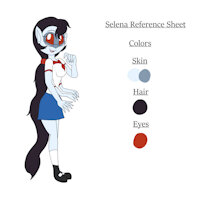 Selena Reference Sheet by KendraEevee - female, school uniform, teen, glasses, long hair, reference sheet, daughter, red eyes, multiple arms, demoness, dark hair, humanoid, fan character, blue skin, female/solo, jackie chan adventures, fan child, moon demon