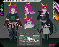 Momtai reference sheet commission by BardoEnKrisis - fanart, female, jade, commission, reference sheet, alien, troll, goth, grunge, xeno, homestuck, outfits, custom, derse, lusus, hemospectrum, jade blood