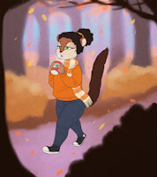 Paisley in the forest by TheQueerOne - leaves, forest, female, scarf, orange, chubby, fall, sweater, lesbian, cold, chunky, autumn, chipmunk, contemplating, hot chocolate, aesthetic, thequeerone