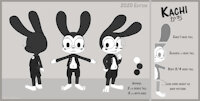 Kachi Character Sheet (Updated 2020) by HeartlessSquirrel - big ears, bunny, male, rabbit, monochrome, glasses, cartoon, paws, black and white, reference, 1930s, folklore, big feet, fleischer