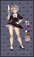 Amelie ref sheet by Harem420 - female, panties, goth, knife, heart, evil, scary, doll, one eye, undead, heels, abomination, knifeplay, humanlike, nonliving