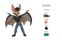 Austin Reference Sheet by KendraEevee - male, bat, reference sheet, heterochromia, anthro, fangs, furry, wings, brown hair, brown fur, male/solo