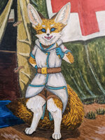 "Oh, and one more thing" by Ravasker - female, gloves, fennec, medic, medical, healer, hospital, pen, fennec fox, long tail, field, blue eyes, long ears, tent, yellow fur, fennecfox, vulpes zerda