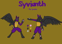 [Commission] Syvianth Reff Sheet by Lionclaw - lucario, male, reference sheet, pokemon, reference, wing, pokesona, fighting stance, purple fur