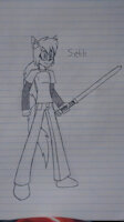 Seth (Reference + Final Design) by SomeCat01 - sketch, sword, shota, wolf, male, character sheet, young, tween, reference, ponytail, photography, pixel art, digital art, lined paper, pencil sketch, pencil art
