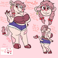Crema Lee's Character Sheet by cindyrubycutie - cute, girl, female, sexy, adorable, cow, chubby, character sheet, hyper, bovine, lady, reference, braids, huge breasts, big boobs, huge boobs, hyper boobs, cow girl, huge tits, farmgirl, giant boobs, thicc, chonky, strawberry cow, she chonk
