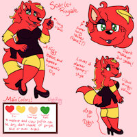 Scarlet Royale's Character Sheet! by cindyrubycutie - cute, female, wolf, long hair, reference sheet, sexy, character sheet, wolfess, cleavage, maned wolf, reference, curvy, babe, long legs, tight dress, wolf female, tight outfit, little black dress, thicc