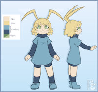 Zozo Reference Sheet by Uluri - yellow, female, reference sheet, dress, loli, blue, human, young, reference, zozo