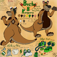 Buster B. Kangaroo Ref Sheet [2021] by RhythmCHusky94 - diaper, male, inflation, kangaroo, marsupial, backpack, goggles, gum, baseball cap, manipulation, sneakers, tanktop, bully, boomerang, armband, toolbox, bandaids, modified vacuum cleaner