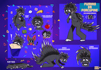 puanny reference sheet by BardoEnKrisis - video games, reference sheet, anthro, food, text, pizza, nintendo, porcupine, headshot, fullbody, console, popcorn, quill, digivice, furby, crested porcupine, nintendo switch, yano (odd taxi), tamagotchi (toy)