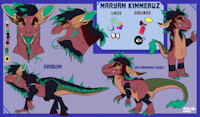 maryam reference sheet by BardoEnKrisis - dragon, reference sheet, tail, tongue, anthro, claws, fangs, fur, hair, dinosaur, hooves, oc, text, scalie, headshot, fluff, fullbody, simple background