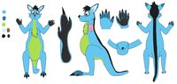 Groo reference - Dyed fur V2 by GrooDeeAussieroo - male, reference sheet, green, feet, paws, blue, kangaroo, roo, reference, pouch, hands, bag, eastern grey kangaroo
