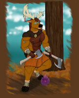 Big Kay by Fayrofire398 - forest, male, muscle, axe, halloween, moose, runes, viking, halloween costume
