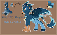 Eliud "Eli" Marquis Reference by EnderFloofs - male, reference sheet, gryphon, tribal, necklace, reference, headband