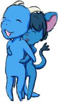 Chibi Huggles! By psychoticbubble by Dracostar - dragon, cute, cat, feline, adorable, blue, chibi, smiling, laughing, huggles, male/male, draconian, dracostar, bubblegumkitty